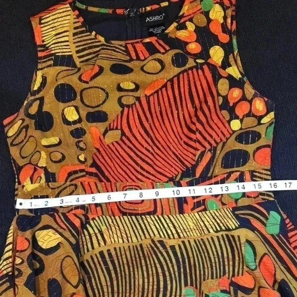 Ashro Cotton Multi Colored Fit and Flare Empire Waist Midi Dress-Size 6 - Picture 11 of 11
